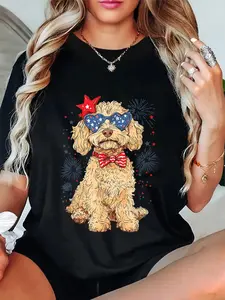 100% Cotton Unisex Goldendoodle 4th of July Patriotic Golden Doodle Dog Women T-Shirt