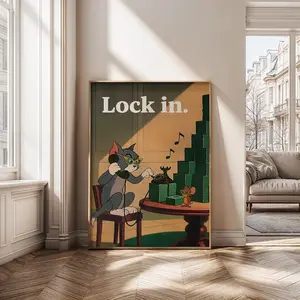 Lock In Wall Art Print – Motivational Money Poster, Inspired Funny Hustle Art, Vintage Cartoon Wall Home Office Decor