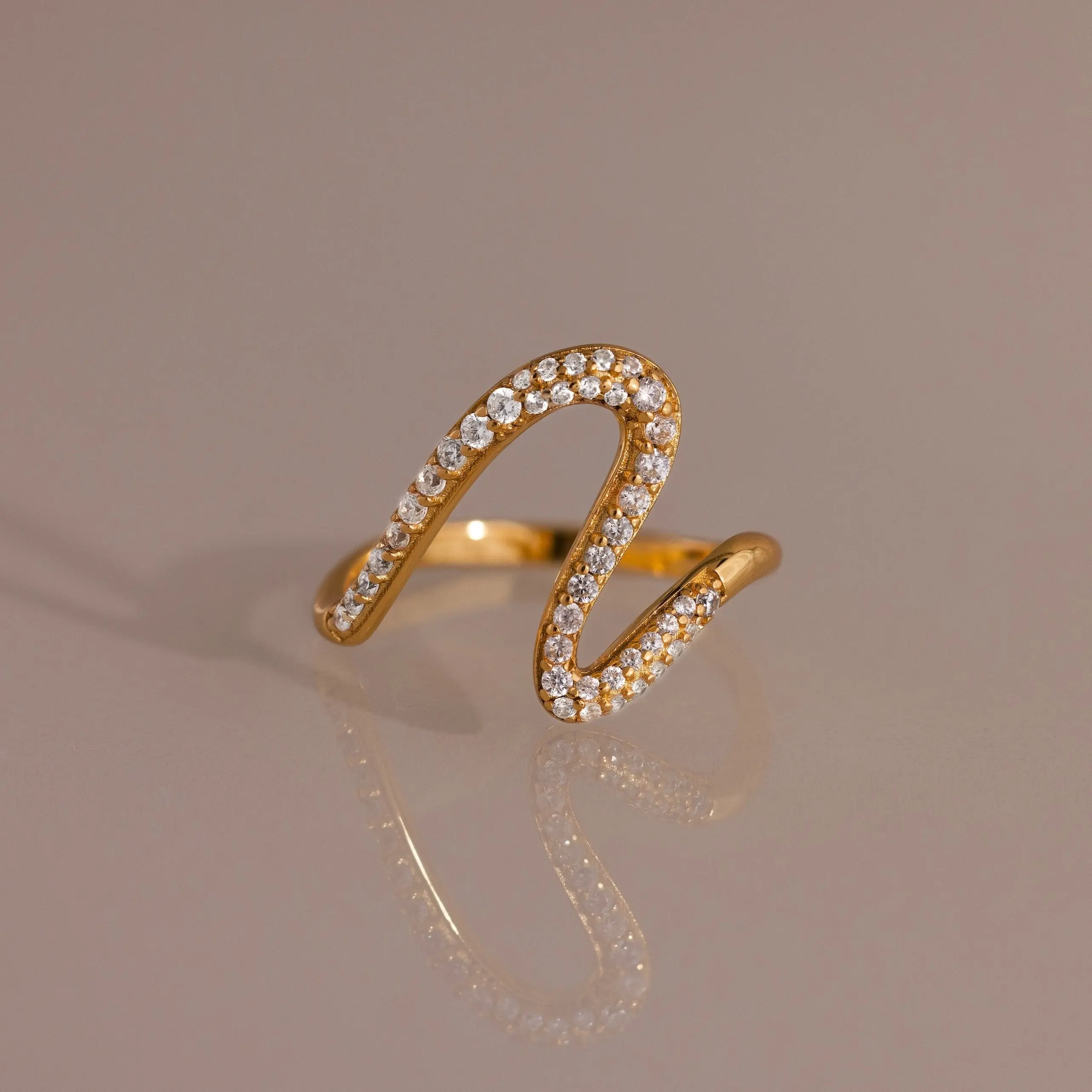 Pave Wave Ring by Caitlyn Minimalist - Abstract Swirl Diamond Ring - Curved 18K Gold Plated Statement Ring - Unique Minimalist Jewelry - Best Friend Gift