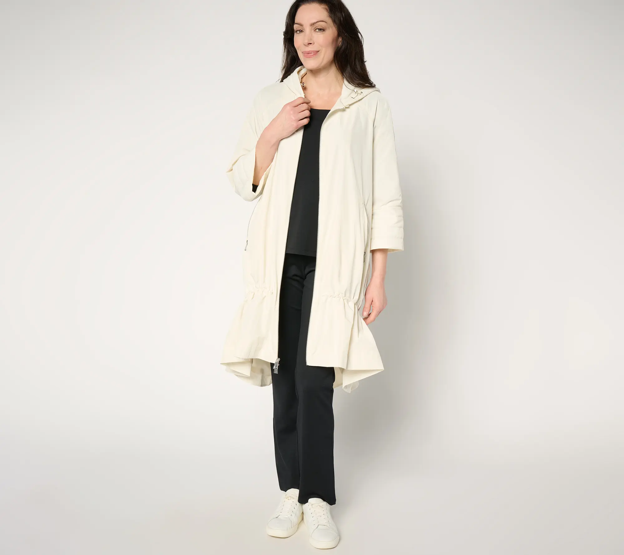 LOGO by Lori Goldstein Regular Long Zip Front Jacket w/ Hood