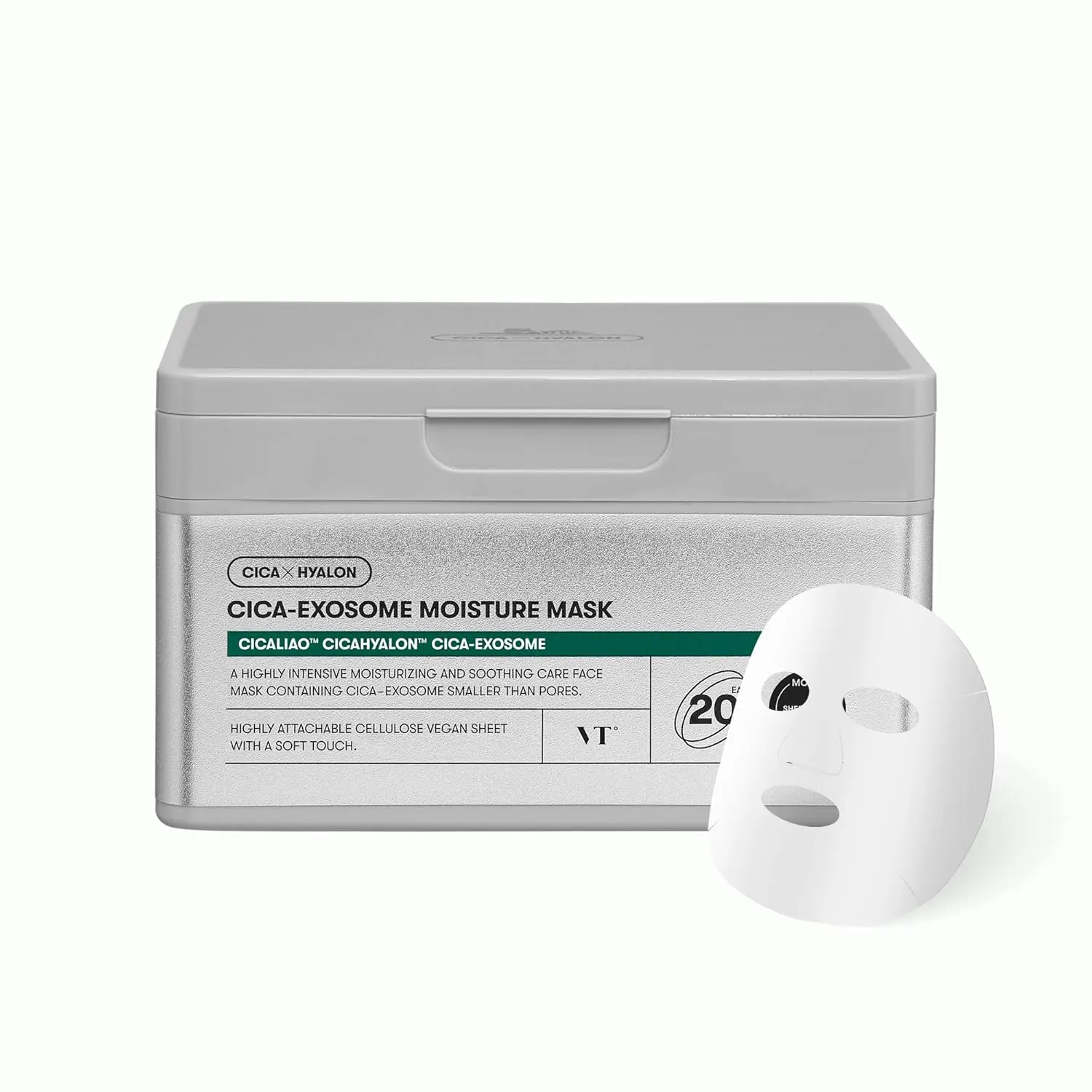[Official VT Cosmetics Partner] Cica-Exosome Moisture Mask 20ea - Centella Asiatica & Hyaluronic Acid with Exosomes for Deep Hydration & Calming, Biodegradable Vegan Sheets, Korean Face Mask