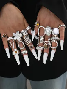 22-Piece Women's Ring Set, Fashionable Vintage Elegant Rings, Geometric Floral Design, Perfect for Parties, Birthdays, Gifts