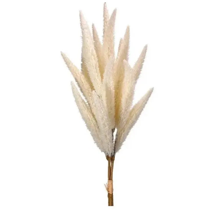 Cream Flocked Foxtail Grass Faux Greenery Stem Bundle of Three  - 25"