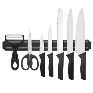 8pcs Kitchen Knife Set, High Carbon Stainless Steel, Ultra Sharp Blade, Comes with Magnet Knife Holder, Kitchen Scissors, Easy Installation, Space Saving