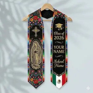 Personalized Mexican Graduation Stole 2026, Virgen de Guadalupe Floral Sash, Custom Name School Stole, Mexican Grad Gift