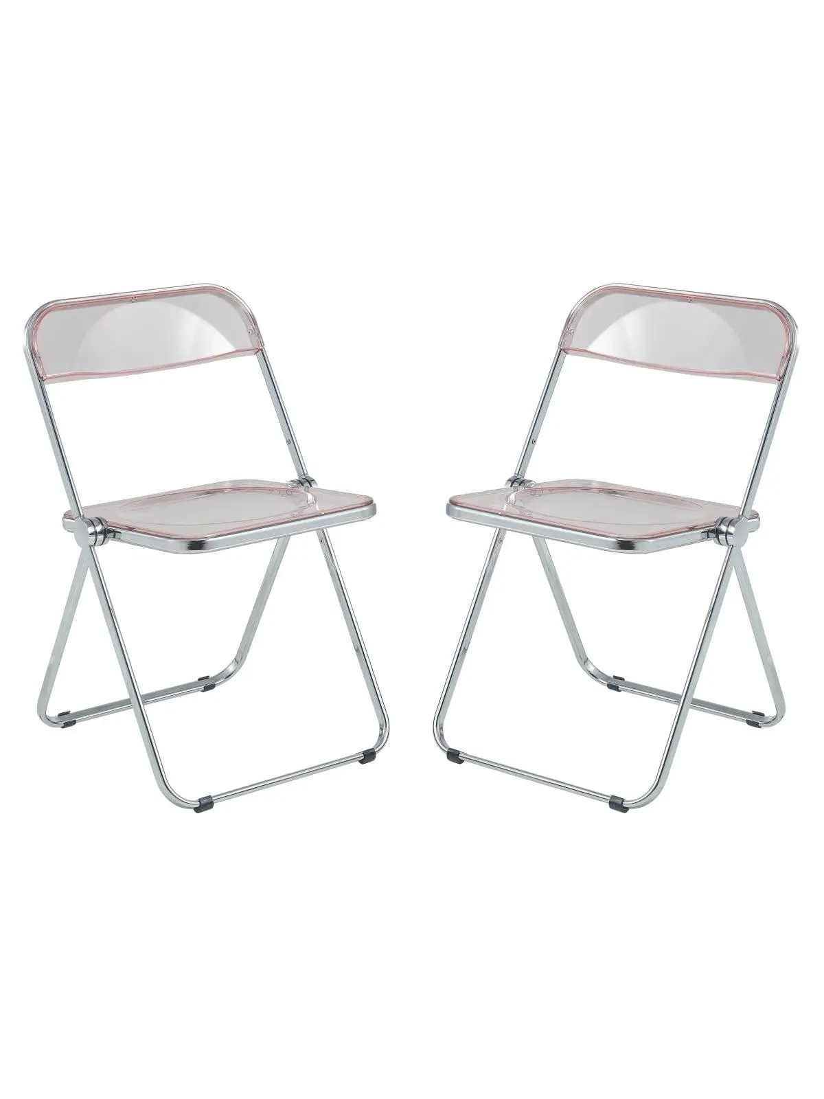 LeisureMod Lawrence Set of 2 Armless Rose Pink Acrylic Indoor Dining Chairs - Portable Folding, Durable Metal Frame, Space-Saving Easy-Maintenance Furniture for Kitchens/Office, 30x19x18.5 in. LF19PK2, Space Saving Furniture
