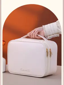 Double Layer PU Makeup Bag, Detachable Adjustable Divider, Large Capacity Portable Storage, Waterproof Travel Wash Kit, Cosmetics Organizer