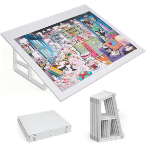 WELGEE DIY Tilting Puzzle Board with 6 Modular Panels & Stand, Lightweight Portable Puzzle Table for Adults & Seniors, Customizable Puzzle Accessory Only 3.5 lbs (White)