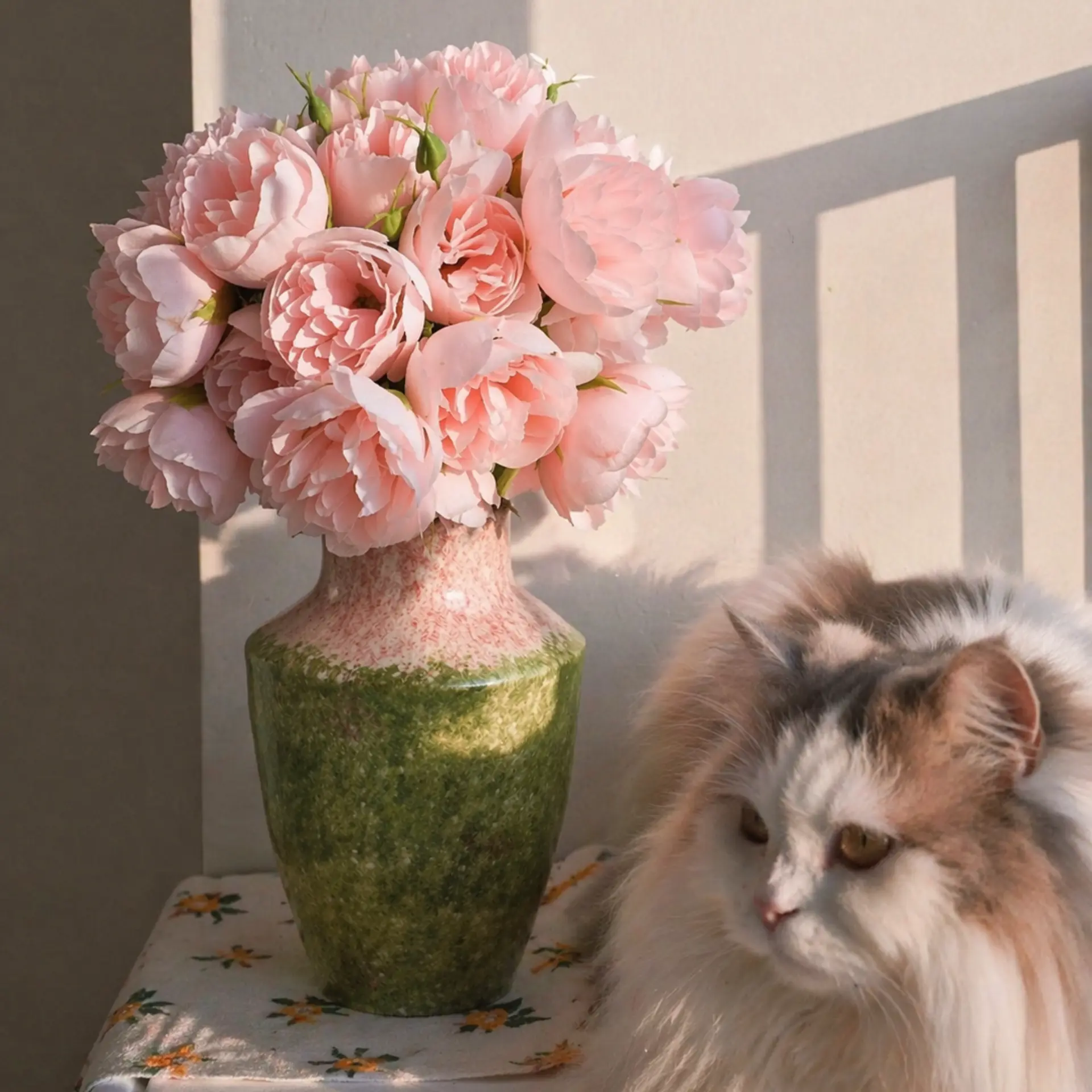 Peony Shape Pink Faux Peonies Bouquet - Adjustable Flexible Stem Decorative Piece, Daily Home Decor for Artificial Flower Arrangements