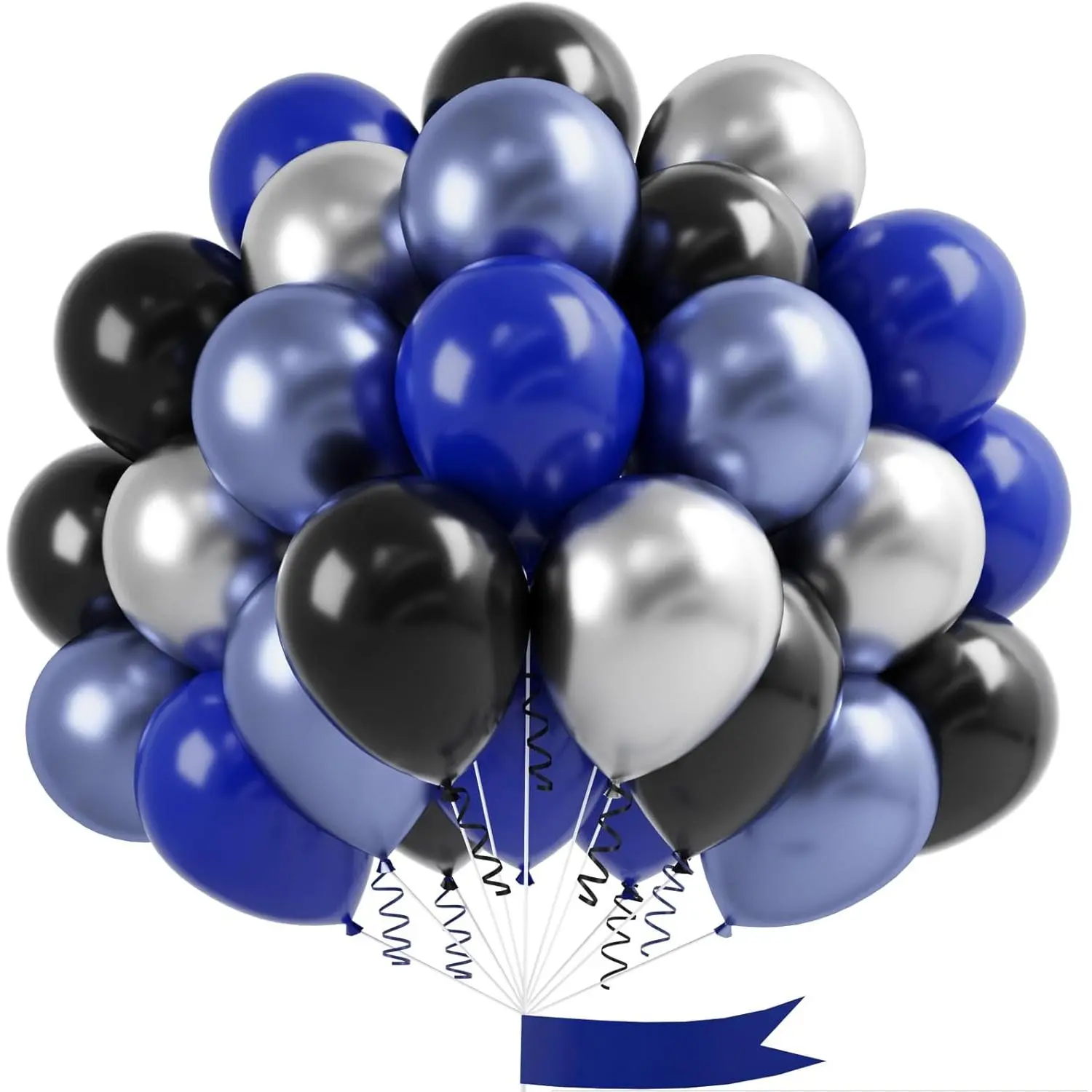 Metallic Reusable Solid Color Party Balloons Decorations Set - 60 Pcs 12 in Dark Blue, Black, Navy Blue, Silver for Birthday, Anniversary, Graduation Events, Photo Backdrops (Latex), Solid Colors