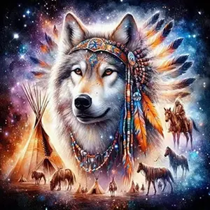 DIY 5D Diamond Painting Kit, Indian Wolf Theme Full Drill Mosaic Art, Home Wall Decor Gift, Craft Project for Adults and Kids, Diamond Art Tools