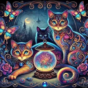 Magic Cat Pattern DIY Diamond Arts Colorful Painting Kit without Frame, DIY 5D Diamond Arts Colorful Painting Kit, Wall Art Decor for Home, Diamond Painting Kits