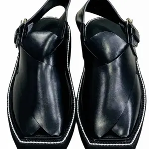 Handmade Leather Peshawari Sandal: Traditional Black Kaptaan Chappal