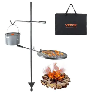 VEVOR Swivel Campfire Grill, Fire Pit Grill Grate over Fire Pits, Heavy Duty Steel Grill Grates, 360 °   Adjustable Open Fire Outdoor Cooking Equipment, Portable Camp Fire Racks for Camping Outdoor BBQ