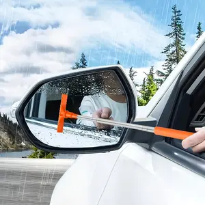 Portable Rearview Mirror Water Scraper with Sponge Cleaning Brush and Extendable Car Window Cleaner, Essential Auto Care Tool