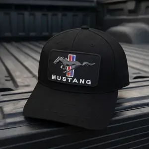 Mustang Embroidered Patch Trucker Hat, Ford Mustang Racing Cap, Black Gray Mesh Snapback Hat, Car Enthusiast Gift, Classic Muscle Car Hat