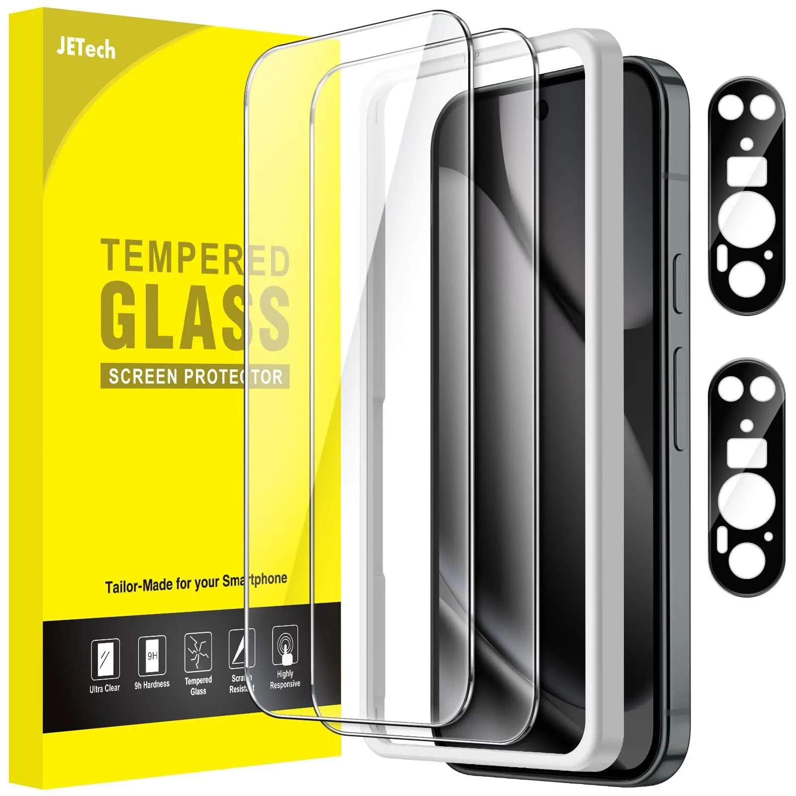 JETech Tempered Glass Screen Protector & Camera Lens Protector for Google Pixel 10 Pro (2-Pack Each) - Smartphone/Cellphone/Handheld Devices Accessories, Easy Installation Tool, Fingerprint Unlocking Compatible, High-Definition
