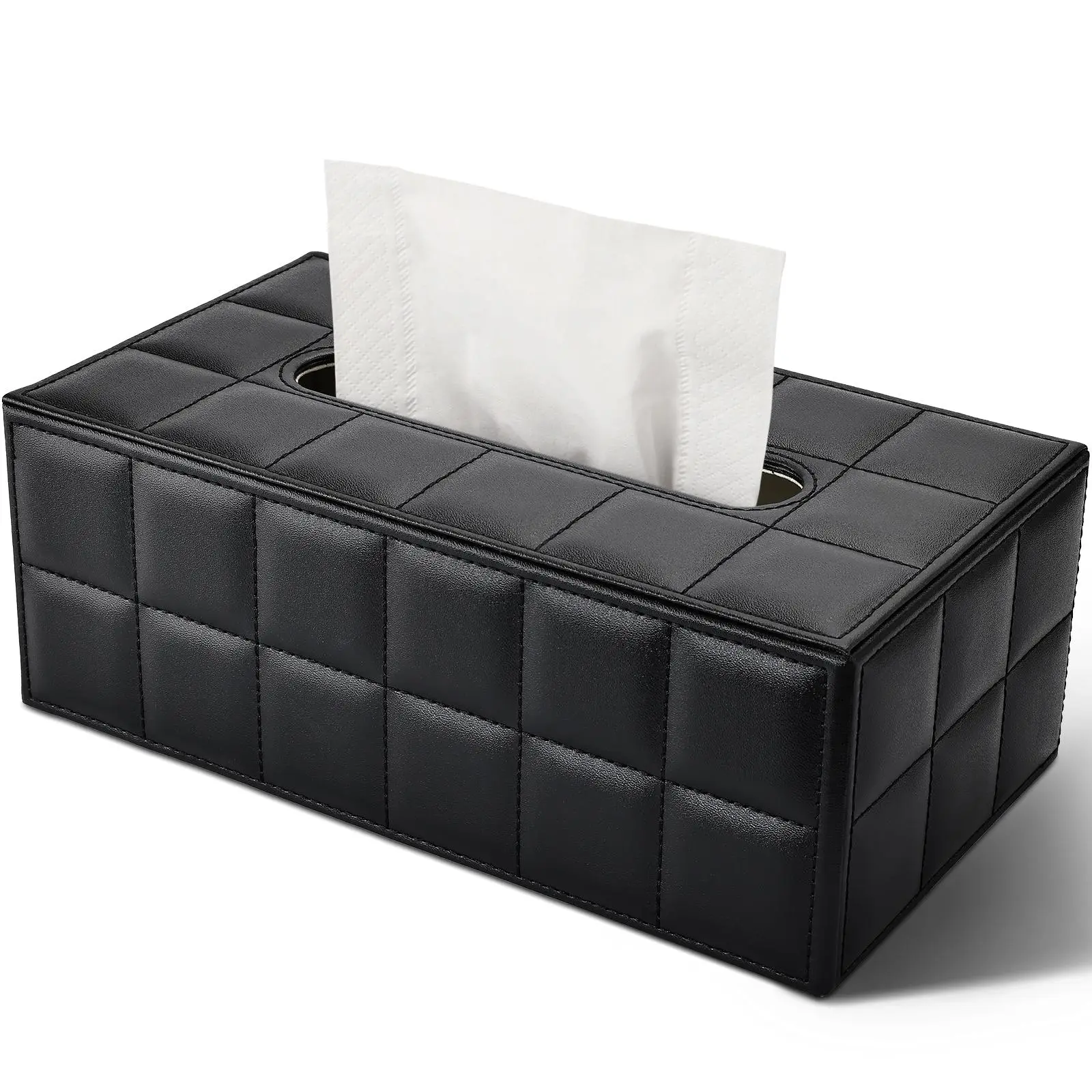 Minimalist Plaid Pattern Tissue Box, 1 Piece Pu Leather Tissue Holder, Portable Tissue Storage Box Tissue Dispenser for Home Living Room Bedroom Decoration