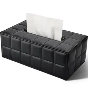Minimalist Plaid Pattern Tissue Box, 1 Piece Pu Leather Tissue Holder, Portable Tissue Storage Box Tissue Dispenser for Home Living Room Bedroom Decoration