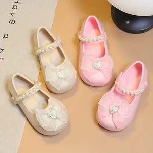 Girls' Princess Mary Jane Shoes with Pearl & Bow - EVA Sole Non-Slip Thick Cushioned Beach Wedding Shoes, Low-Top Sneakers for Birthwalkers & ( /Off) for - Wear