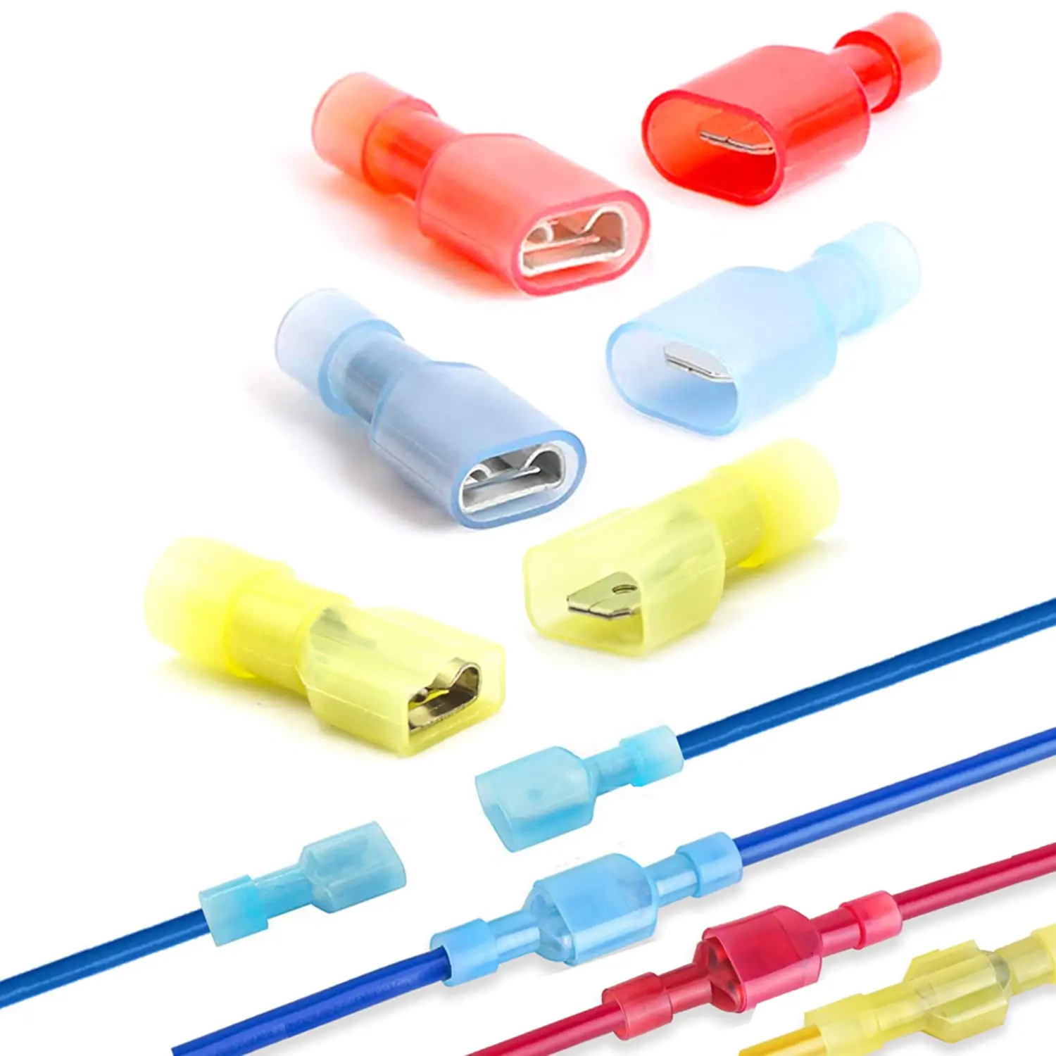Tools & Hardware 20-Piece 6.35mm Nylon Fully Insulated Cold Press Copper Terminal Plug Kit, Male-Female Butt FDFN2-250 Spring Plugs, Waterproof Durable Reliable Connectors