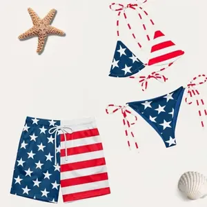 American Flag Couple Matching Swimsuit Set, Bikini and Shorts 6IR 6HB