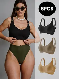 6 Pack Seamless wireless sports bra, breathable and comfortable, push-up shaping for small breasts, slimming and anti-sagging for large breasts,jelly bras，internal bra