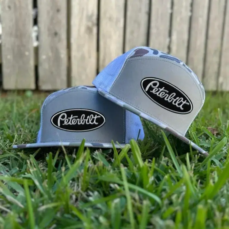 [ Buy 2 For 1 Price ] Vintage Peterbilt 7 Panel Trucker Hat – Old School Embroidered Snapback, Black/White/Khaki/Brown Mesh Back Cap