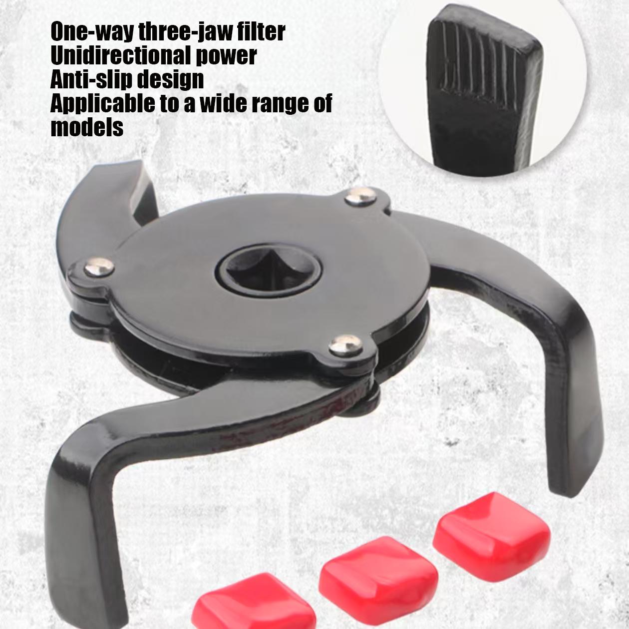 One-way three-claw filter wrench for oil strainer/filter; integrated oil plug removal tool set