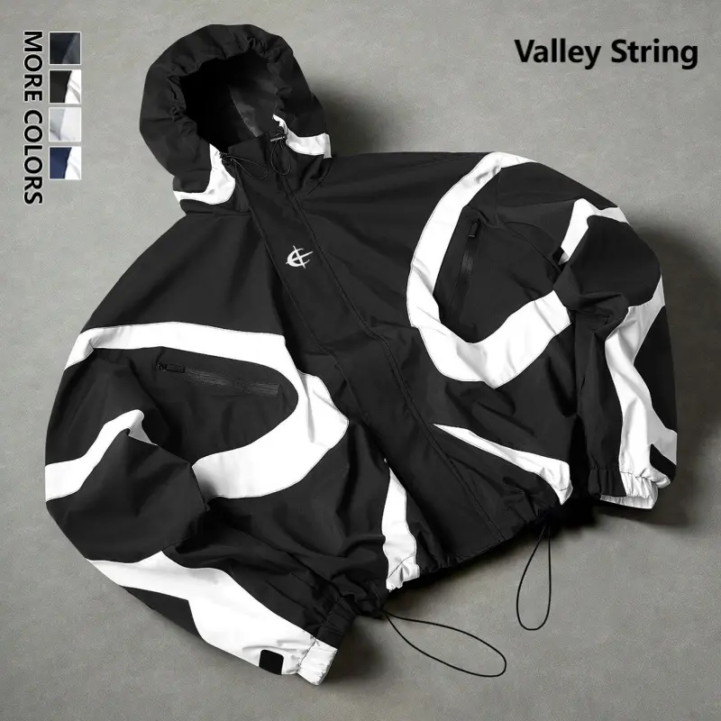 Men’s lightweight windbreaker jacket for autumn/winter, American retro racing biker style, trendy design with zipper closure, unique loose fit, street fashion, waterproof and windproof casual jacket