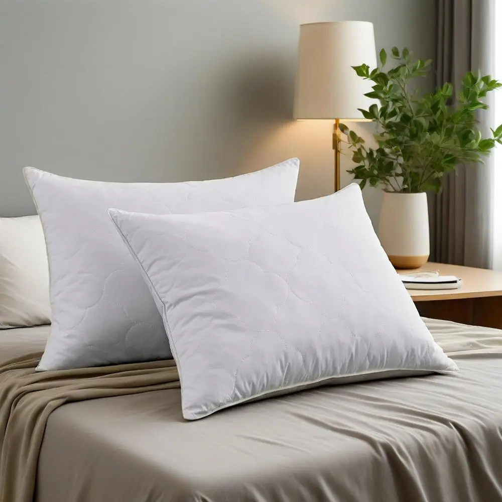 PEACE NEST 2 Pack Four-Leaf Clover Quilted Grey Goose Feather Pillow for Comfortable Sleep and Soft Feel
