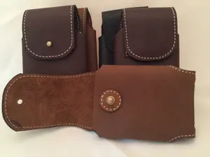 HANDMADE LEATHER PHONE CASE & WALLET Brown Belt Holster with Stud Closure