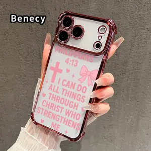 Phone Case for iPhone 17 Pro Max 16 15 Plus Air 14 13 12 11 E Faithful Pink Verse Pattern Transparent Lens Protection Durable Soft Silicone Cover Gift