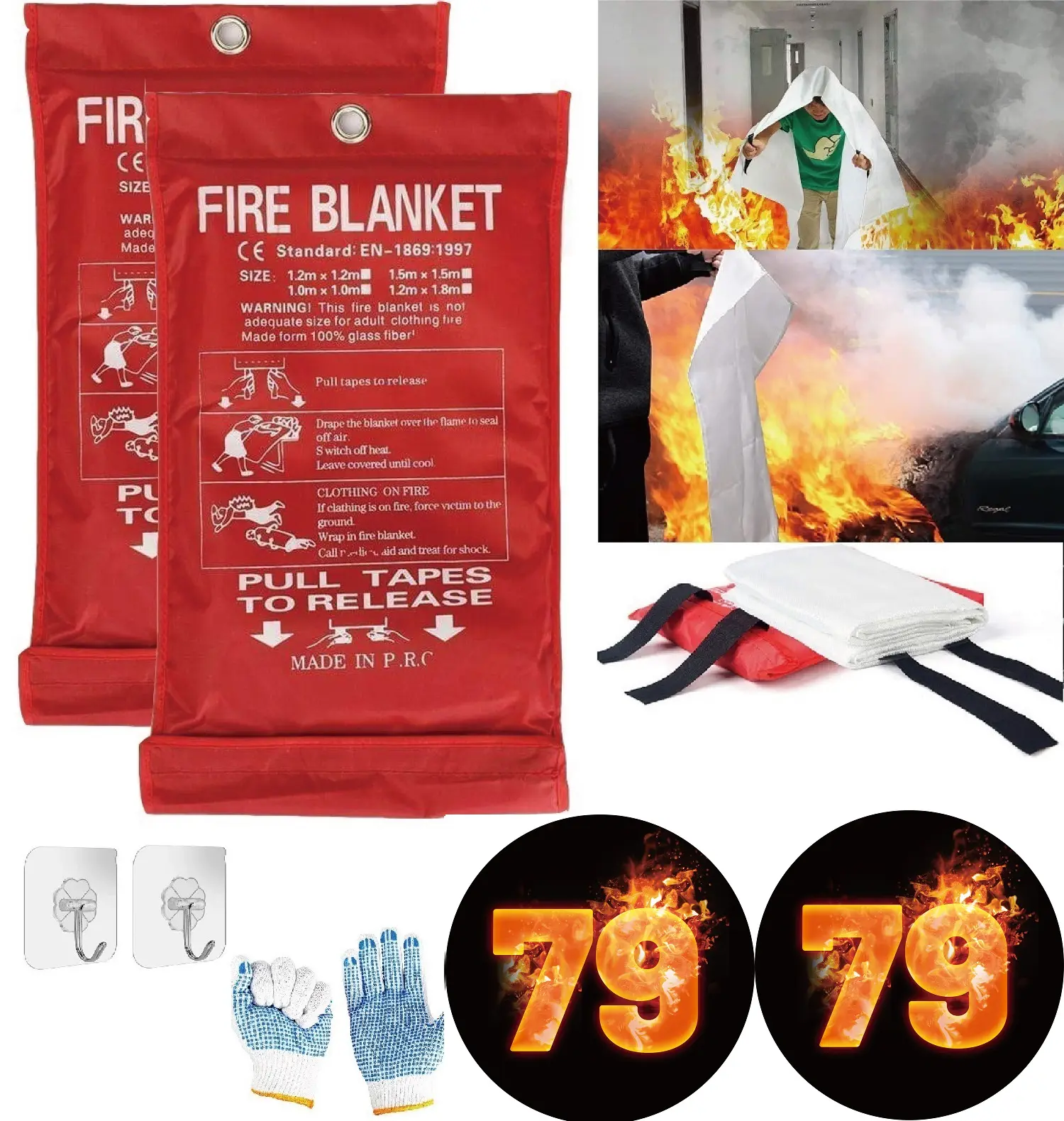Leberna Emergency Fire Blanket 79 x 79 inches