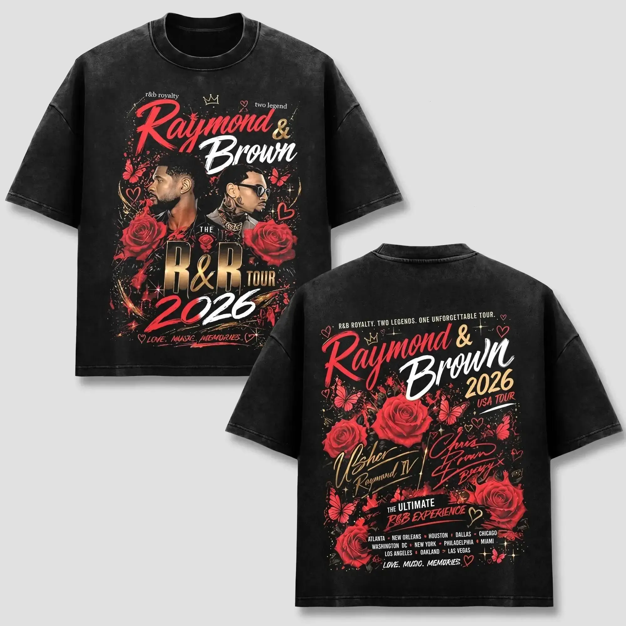 [FREE SHIP] Comfort Colors Raymond Brown T-Shirt, Raymond And Brown 2026 USA Tour Tee, The Ultimate R&B Experience Graphic Top, Vintage Washed Oversized Concert Shirt, Retro Rap Hip Hop Merch, Music Fan Gear, Men Women Short Sleeve Black Cotton Wear