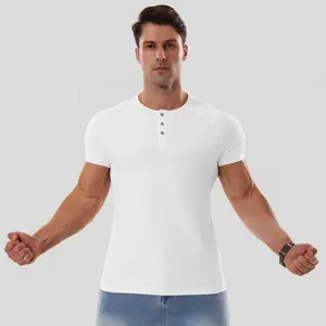 STREVATE Men's Raglan Sleeve Henley, Buttoned Henley Neck, High Stretch & Wrinkle-Resistant Fabric, Muscular Silhouette Fit