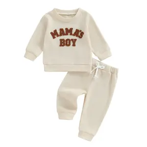 Infant Toddler Baby Boy Waffle Outfit, Newborn Letter Embroidery Long Sleeve Sweatshirt Elastic Waist Pants 2 Piece Set for Spring 2026
