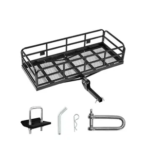 VEVOR 60" x 24" x 14", Hitch Cargo Carrier, 500 lbs Capacity Hitch Cargo Carrier with Anti-Rattle Hitch Stabilizer, Folding Hitch Mount Cargo Carrier with Pins and Latches, Fit for SUVs/Pickup Trucks