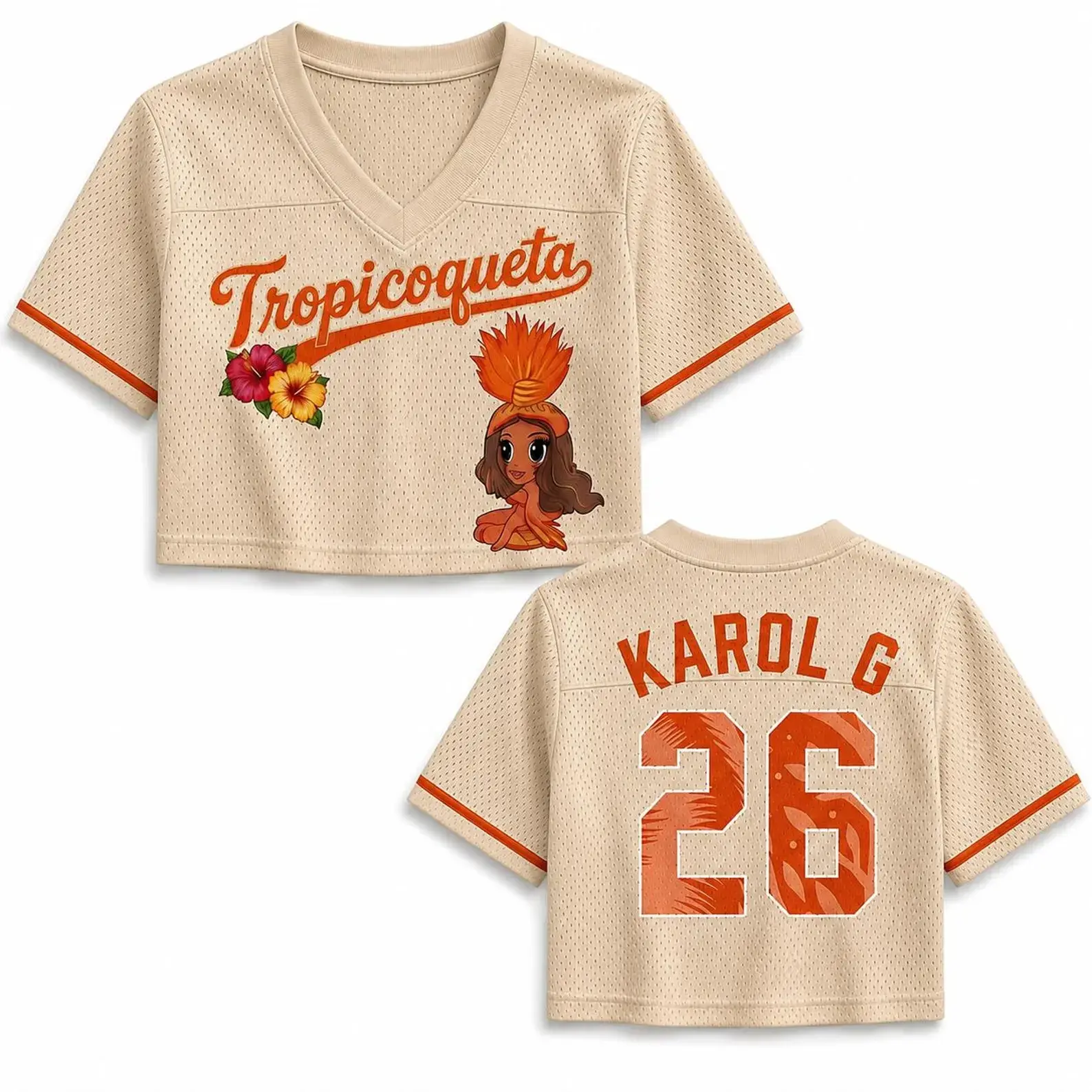 Latin Tropical Mesh Crop Football Jersey, Personalized Name & Number Shirt, Concert Game Day Outfit, Y2K Streetwear Gift for Her