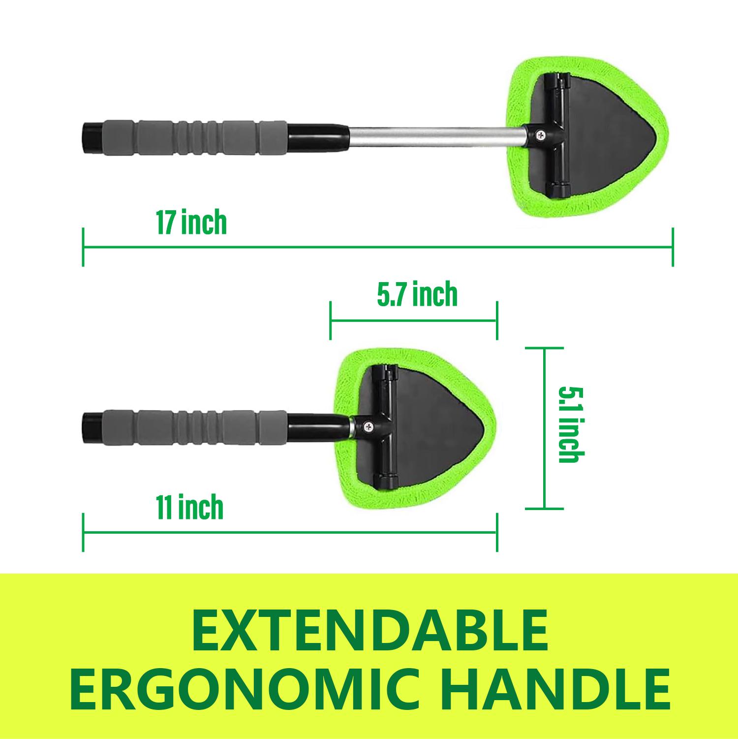 Windshield Cleaning Tool, Microfiber Car Window Cleaning Tool with 4 Reusable,Washable Microfiber Pads,Extendable Handle,Auto Interior Exterior Glass Wiper Car Glass Cleaner Kit,Car Cleaning Supplies