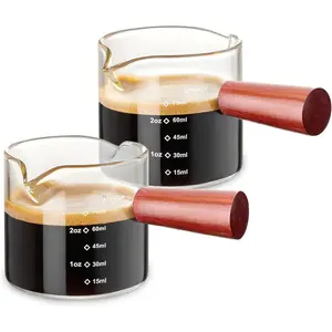2 Pack Espresso Measuring Cups Glass, Small Measuring Double Shot Glass with  Handle, Clear Accessories, Coffee Measuring Cup, with V-Shaped Mouth, Milk Pitcher