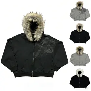 Women's 2026 Premium Faux Fur Trim Hoodie - Vintage Y2K Inspired Pullover Sweatshirt with Graphic Print, Long Sleeve & Oversized Fit for Streetwear & Casual Outings