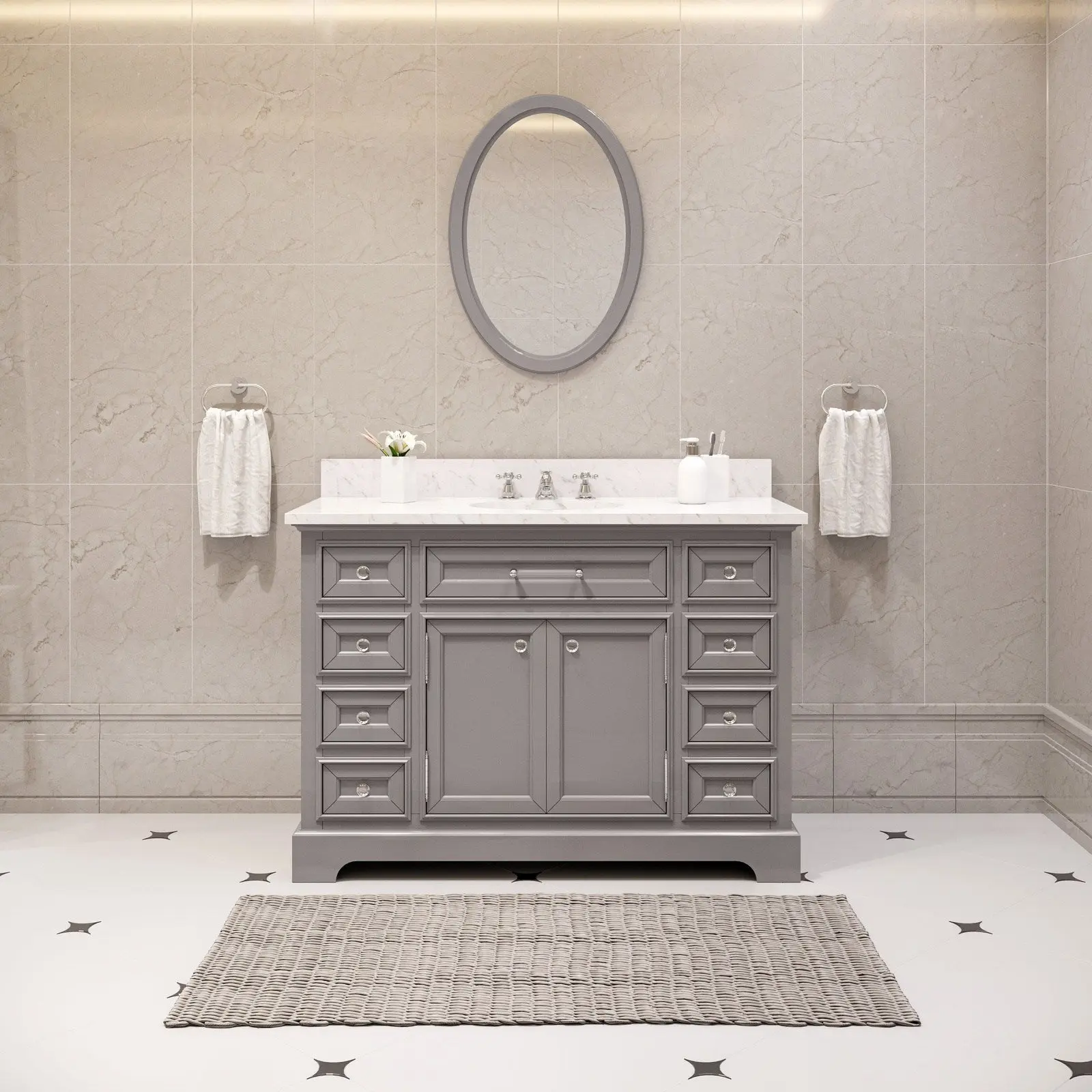 Water Creation Derby 48" Cashmere Grey Single Sink Bathroom Vanity With Matching Framed Mirror And Faucet