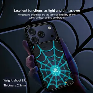 Apple iPhone 17 Series Venom Spider-Man Glowing Phone Case, Voice-Activated Beat-Sync Cold Light, Rechargeable Battery, Shockproof Protective Cover Protection Cellphone