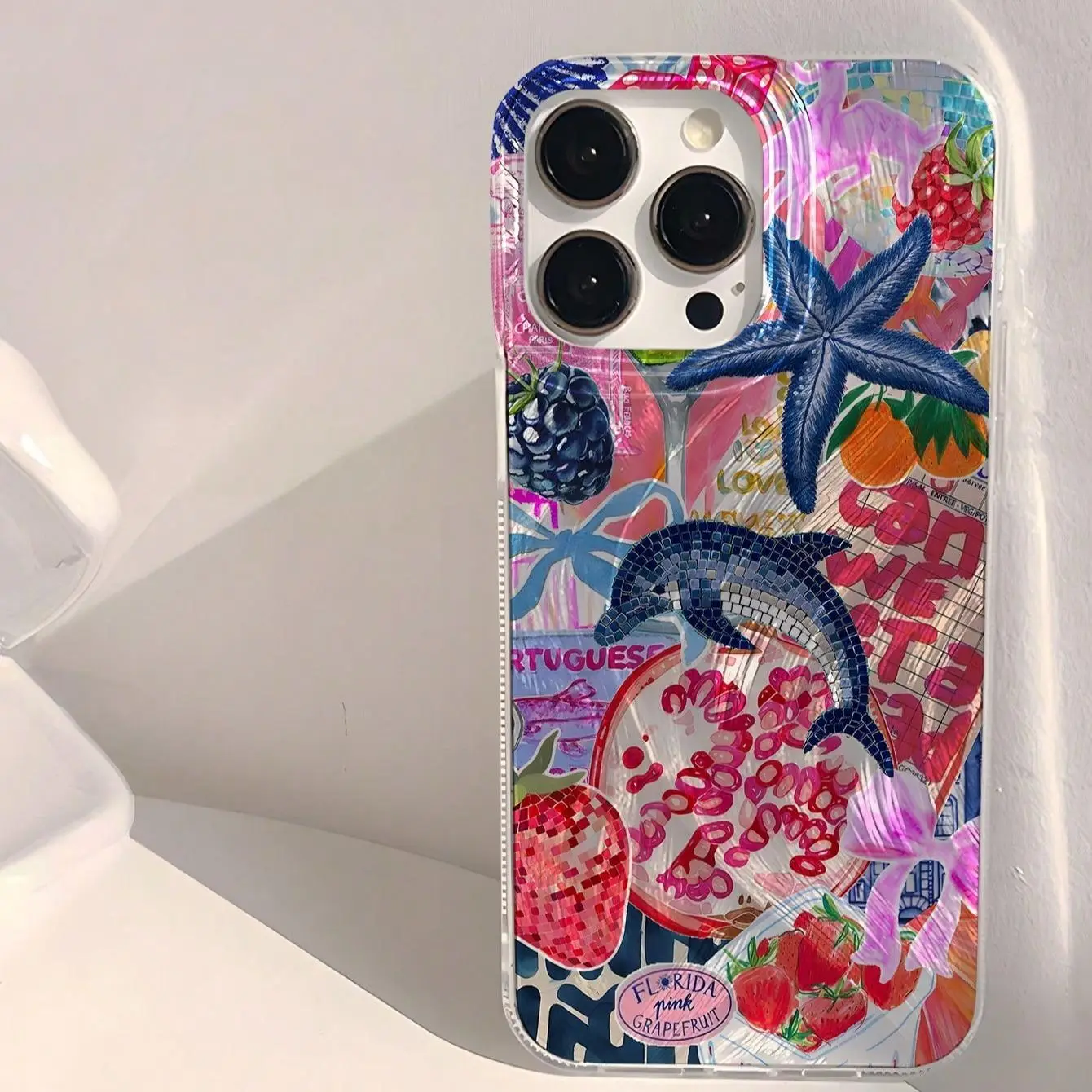 Starfish & Dolphin Pattern Phone Case, Waterproof & Anti-fingerprint Phone Protective Cover, Phone Accessory Compatible with iPhone 11 12 13 14 15