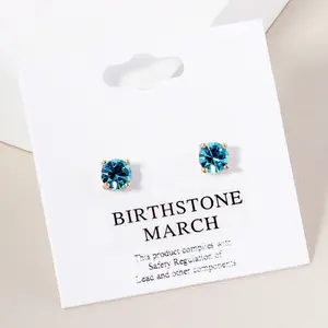 Small Aqua Stud Earrings on Gold | March Birthstone Earrings | Little Girl Earrings | 615894