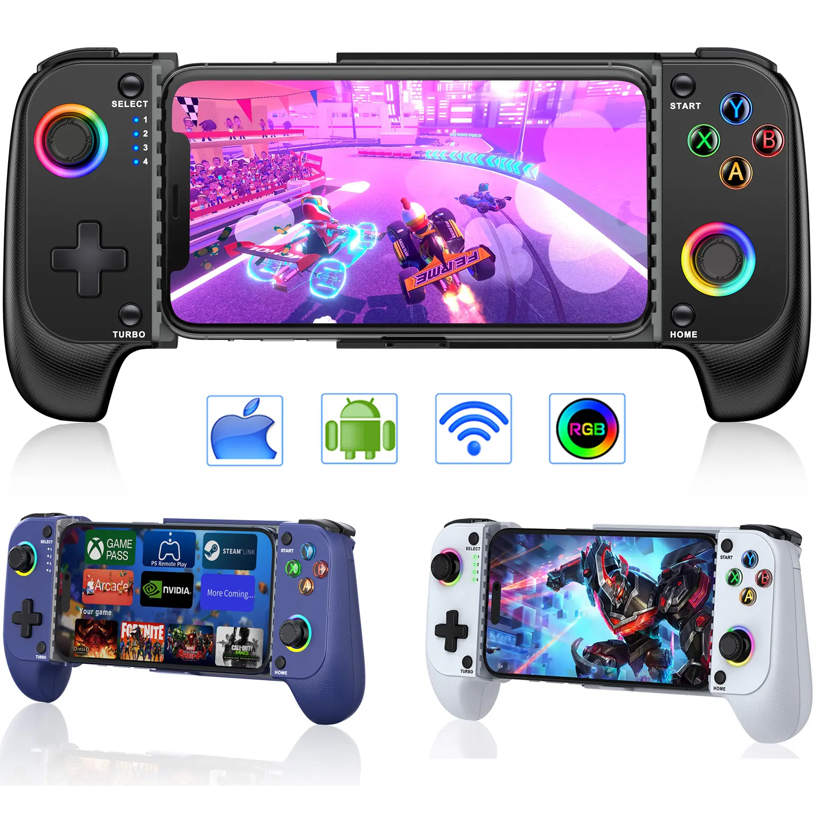 Larstylee Wireless Mobile Gaming Controller for iPhone & Android - Light Hall Joystick, Turbo Function, Steam Link Support, 600mAh Recyclable Rechargeable Battery, Phone Case Compatible Gaming Accessory, Manufacturer Warranty