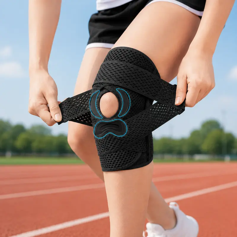 Sports Knee Brace, Knee Cross Support Brace with Patella Gel Pad, Patella Band, Side Stabilizer, Lightweight Breathable Mesh Fabric & Adjustable Elasticity for Workout, Sports, Arthritis