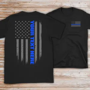 Custom Thin Blue Line American Flag Shirt - Police Officer Gift - Custom Police Gift - Thin Blue Line Shirt - Police Department Tee (Grey)