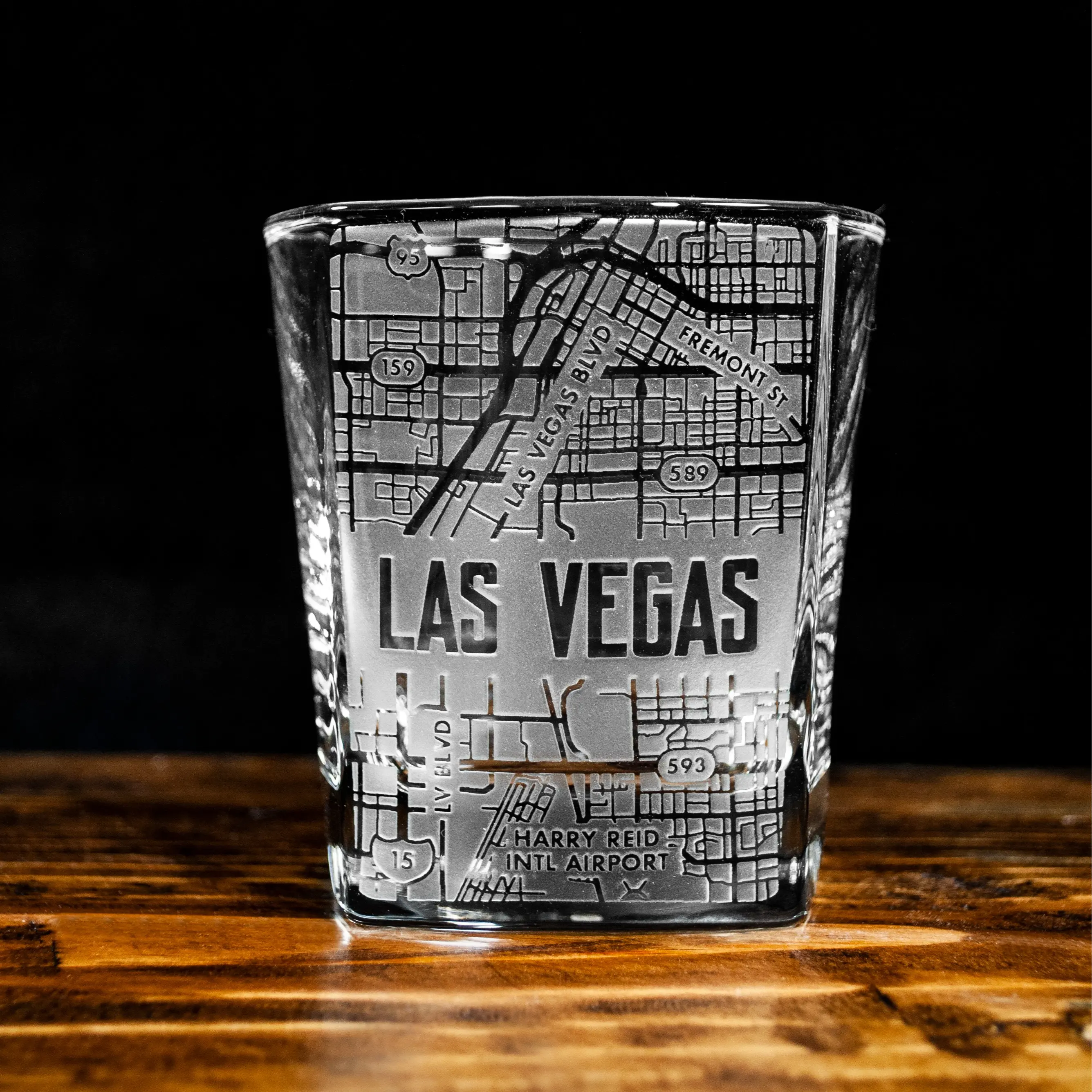 Las Vegas Map Square Whiskey Glass - 9.25 oz